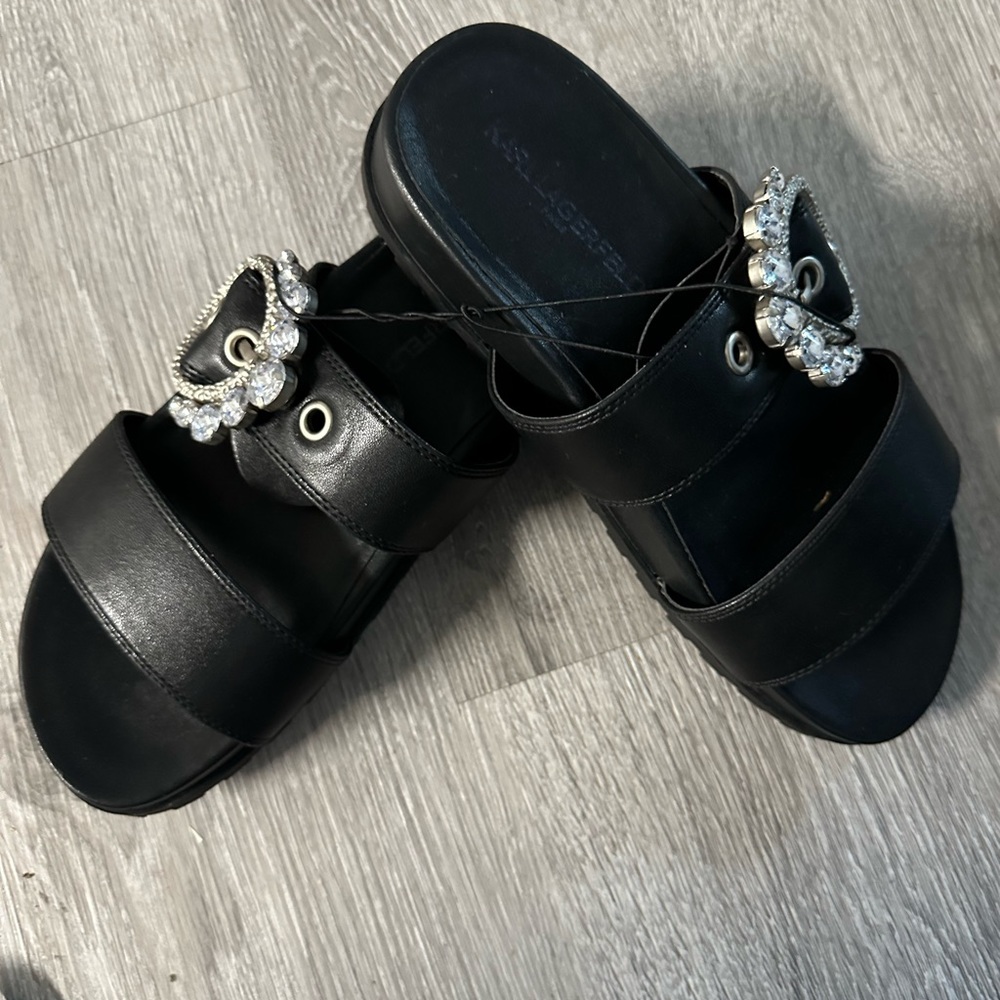 Karl Lagerfeld Womens Barlow Embellished Slip on Sise Sandals 6.5